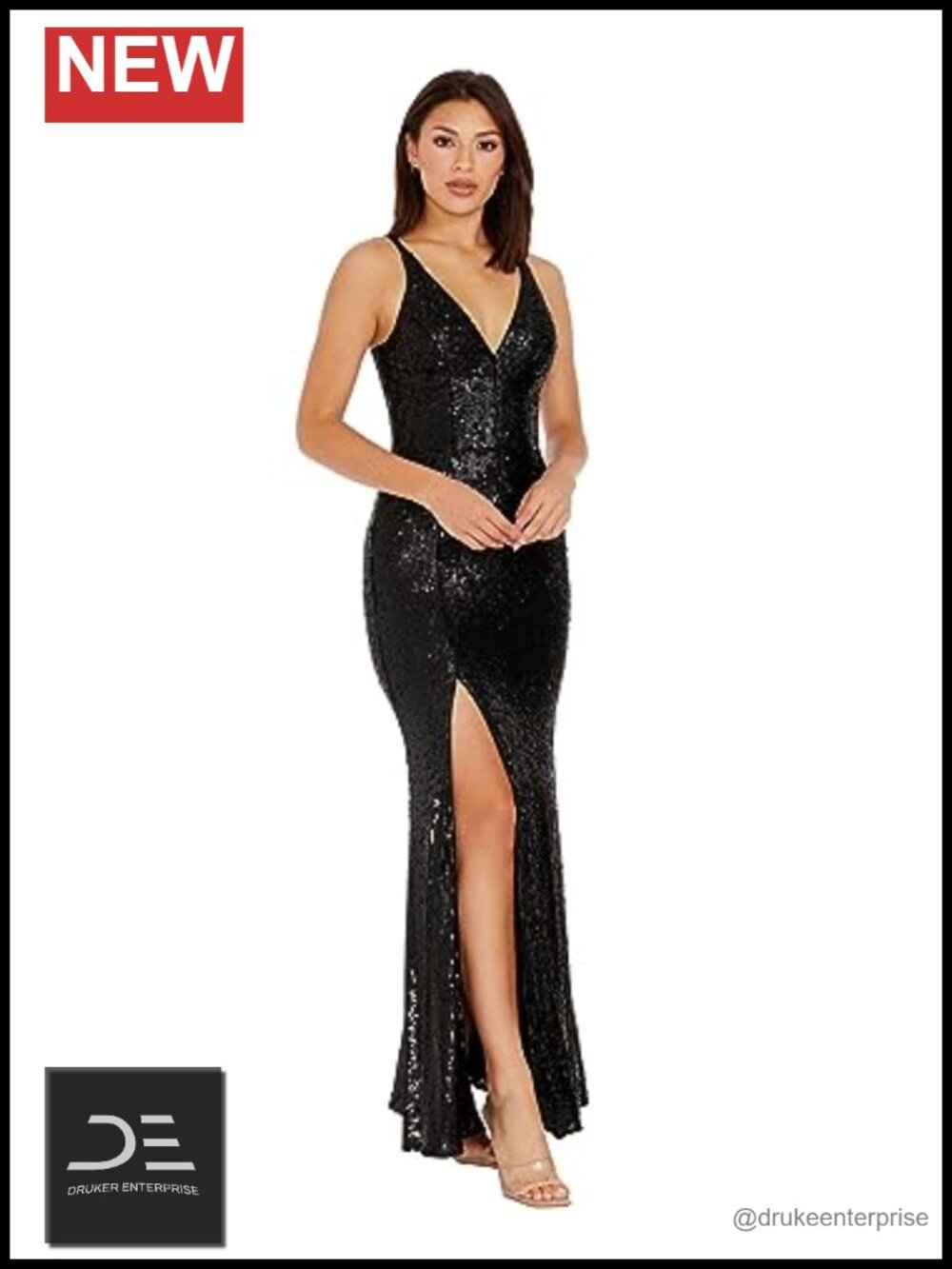 Sequin V-Neck Bodycon Maxi Dress Formal Evening Gown - Picture 2 of 2